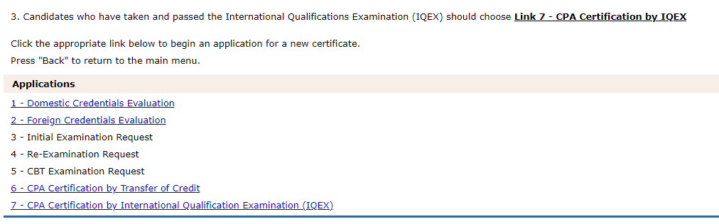 Screenshot of clicking ‘7 - CPA Certification by International Qualification Exam’ in ILBOE site